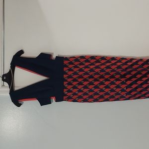 v neck body con navy blue and red dress